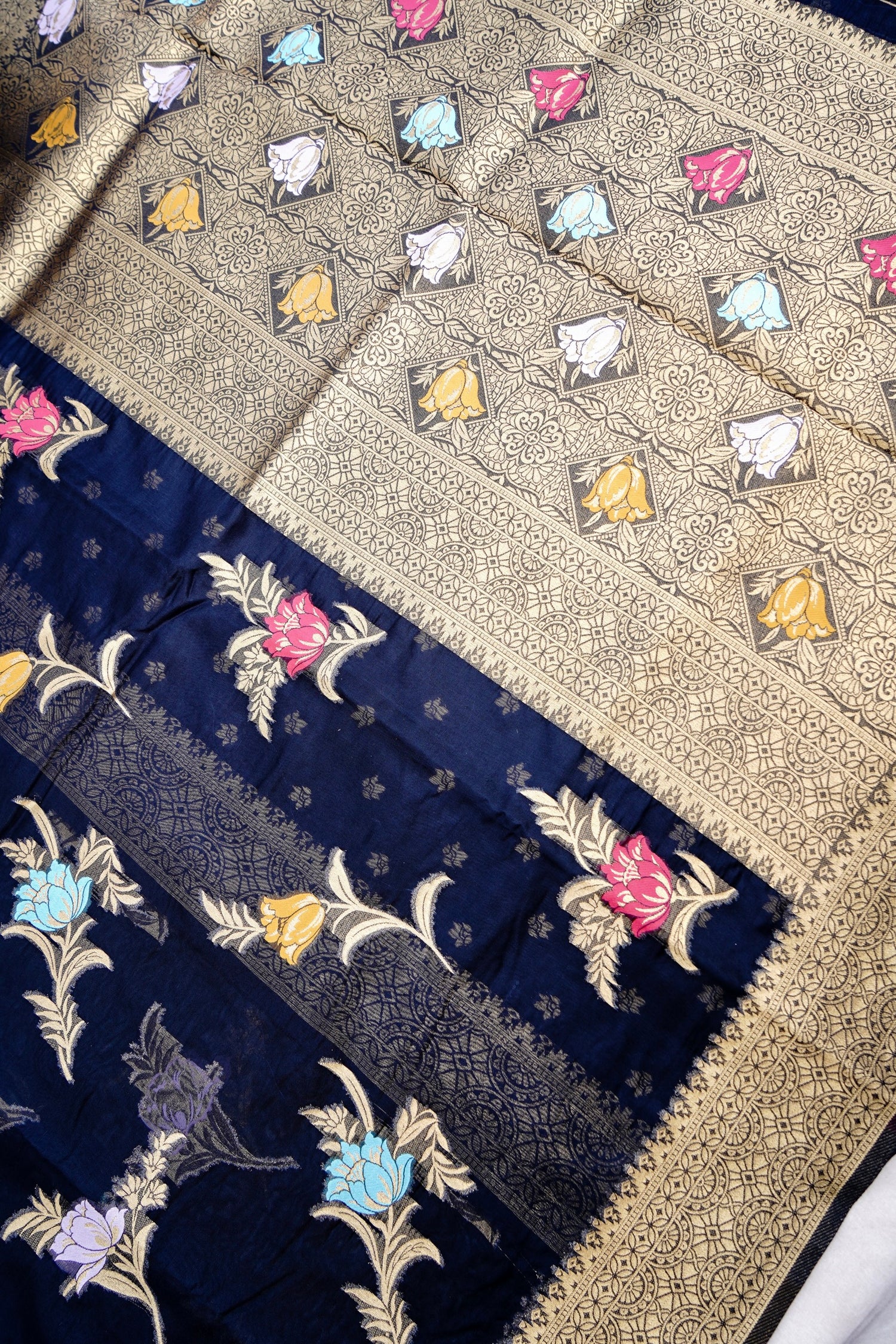 Black Floral Butas Organza Banarasi Saree with Meenakari