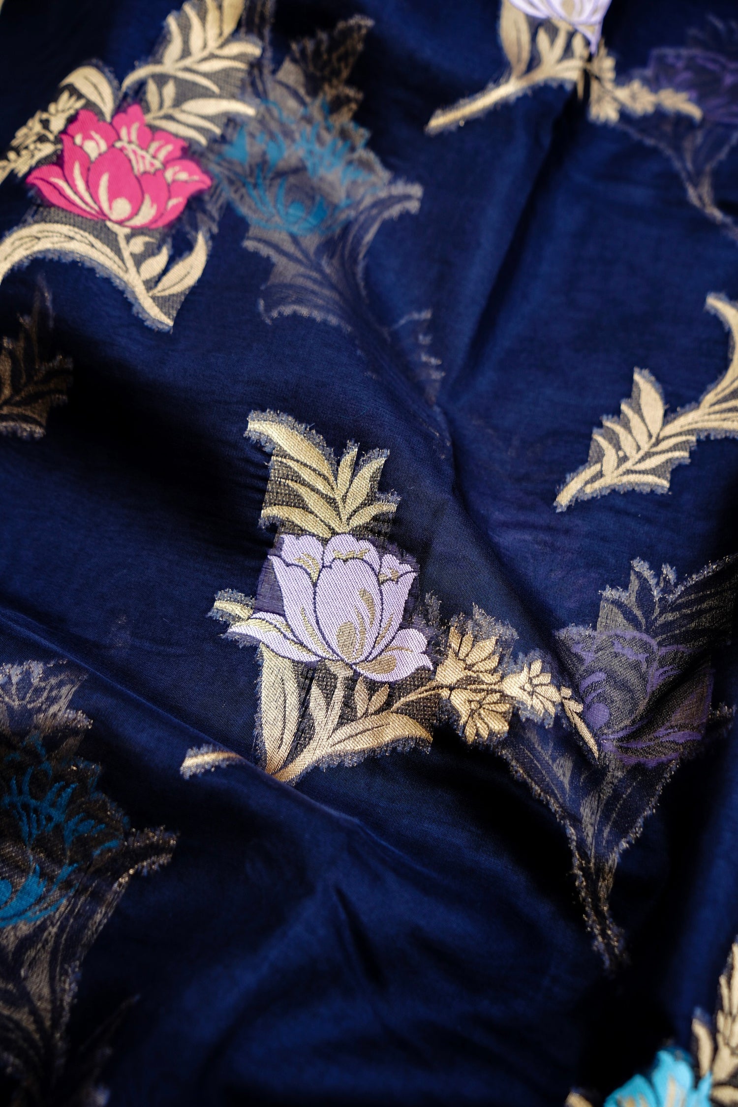 Black Floral Butas Organza Banarasi Saree with Meenakari