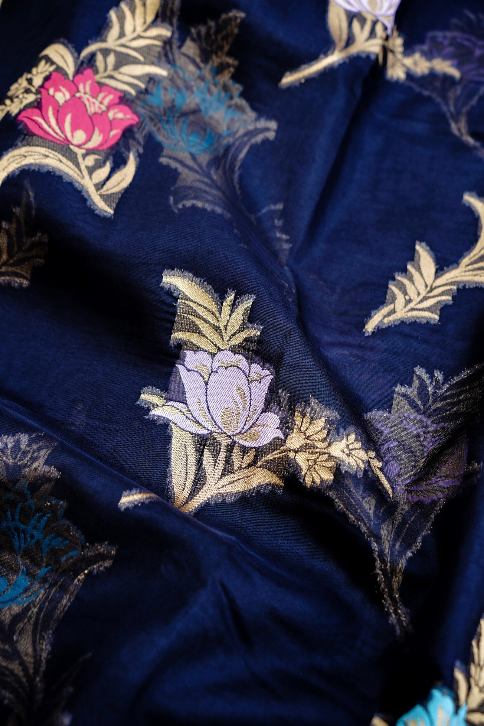 Black Floral Butas Organza Banarasi Saree with Meenakari