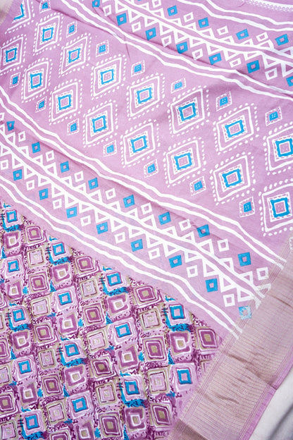 Pink Chanderi Cotton Silk Floral Digital Print Banarasi Saree