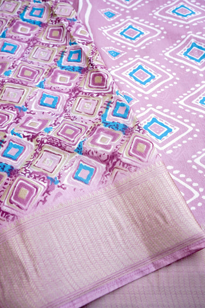 Pink Chanderi Cotton Silk Floral Digital Print Banarasi Saree