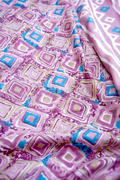 Pink Chanderi Cotton Silk Floral Digital Print Banarasi Saree