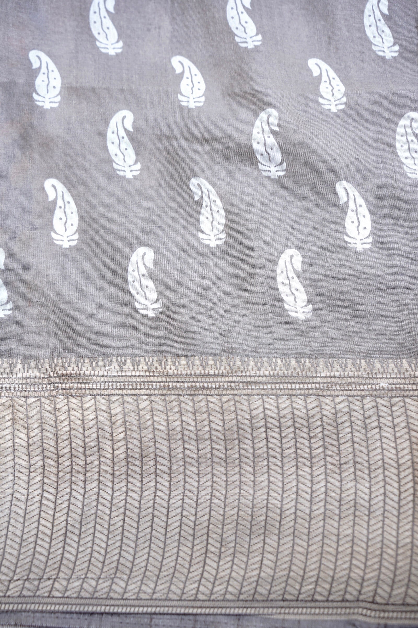 Beige Chanderi Cotton Floral Digital Print Banarasi Saree