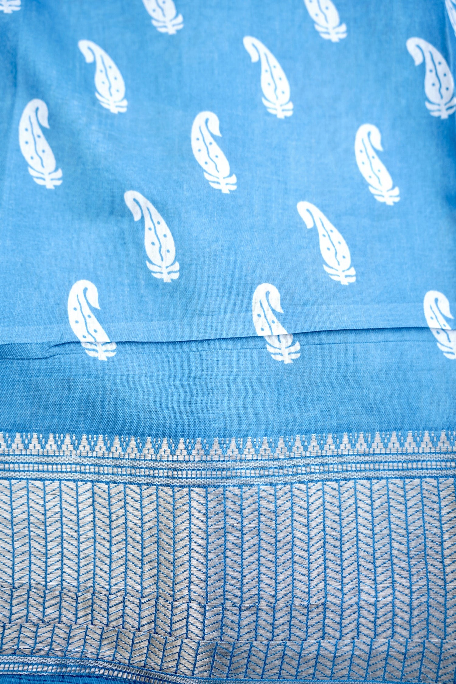 Blue Chanderi Cotton Floral Digital Print Banarasi Saree