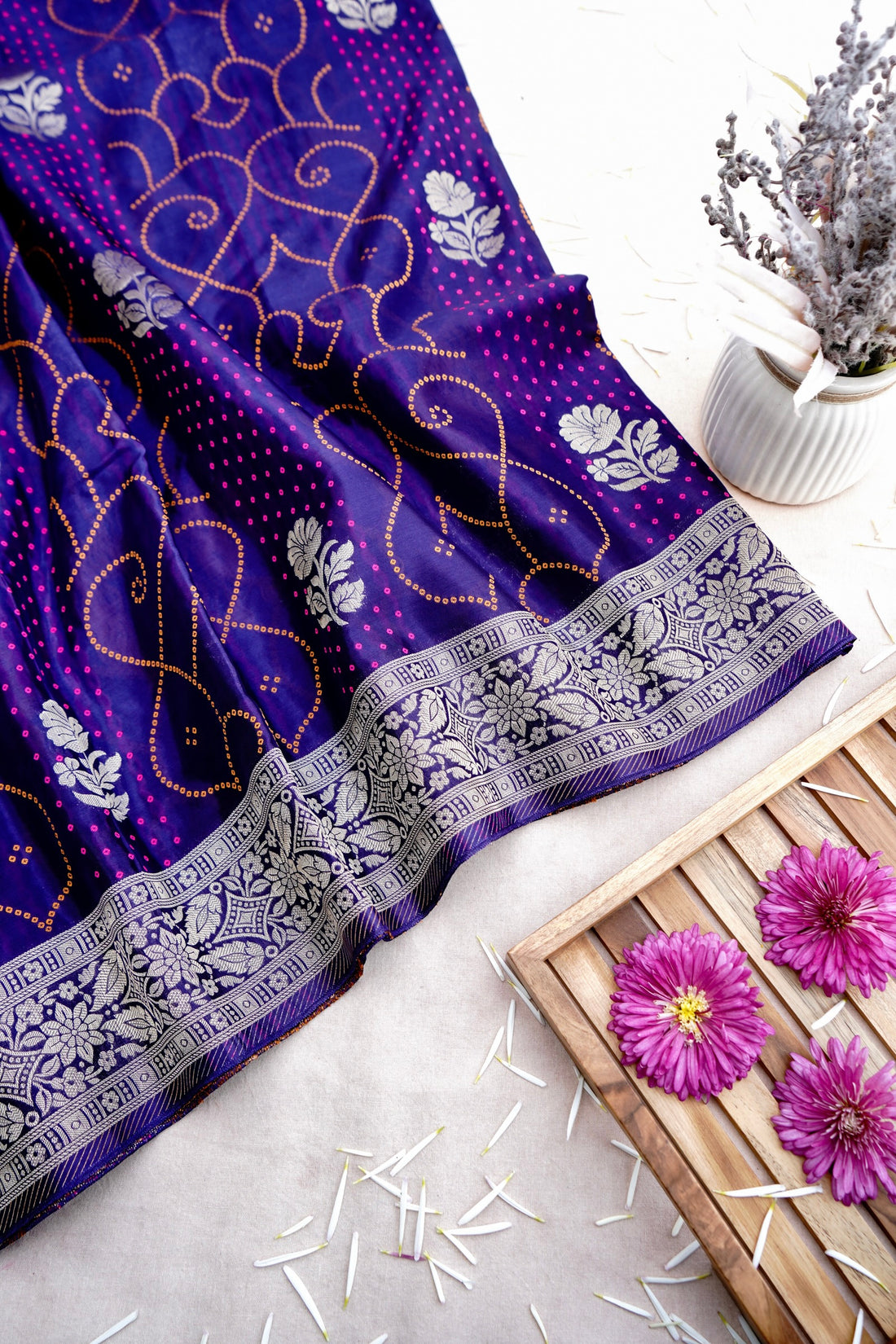 Purple Crepe Silk Banarasi Saree with Meenakari Zari Work