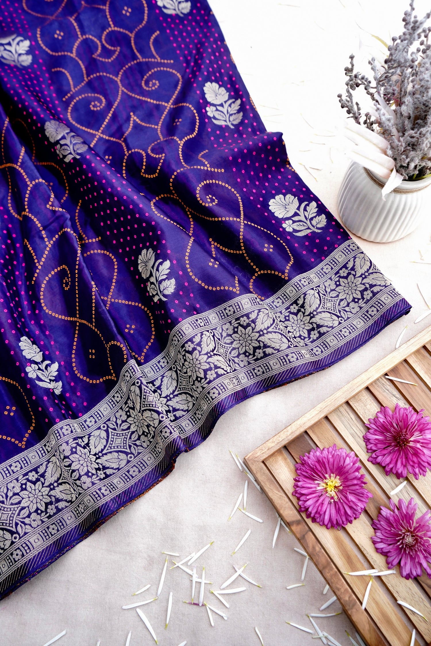 Purple Crepe Silk Banarasi Saree with Meenakari Zari Work