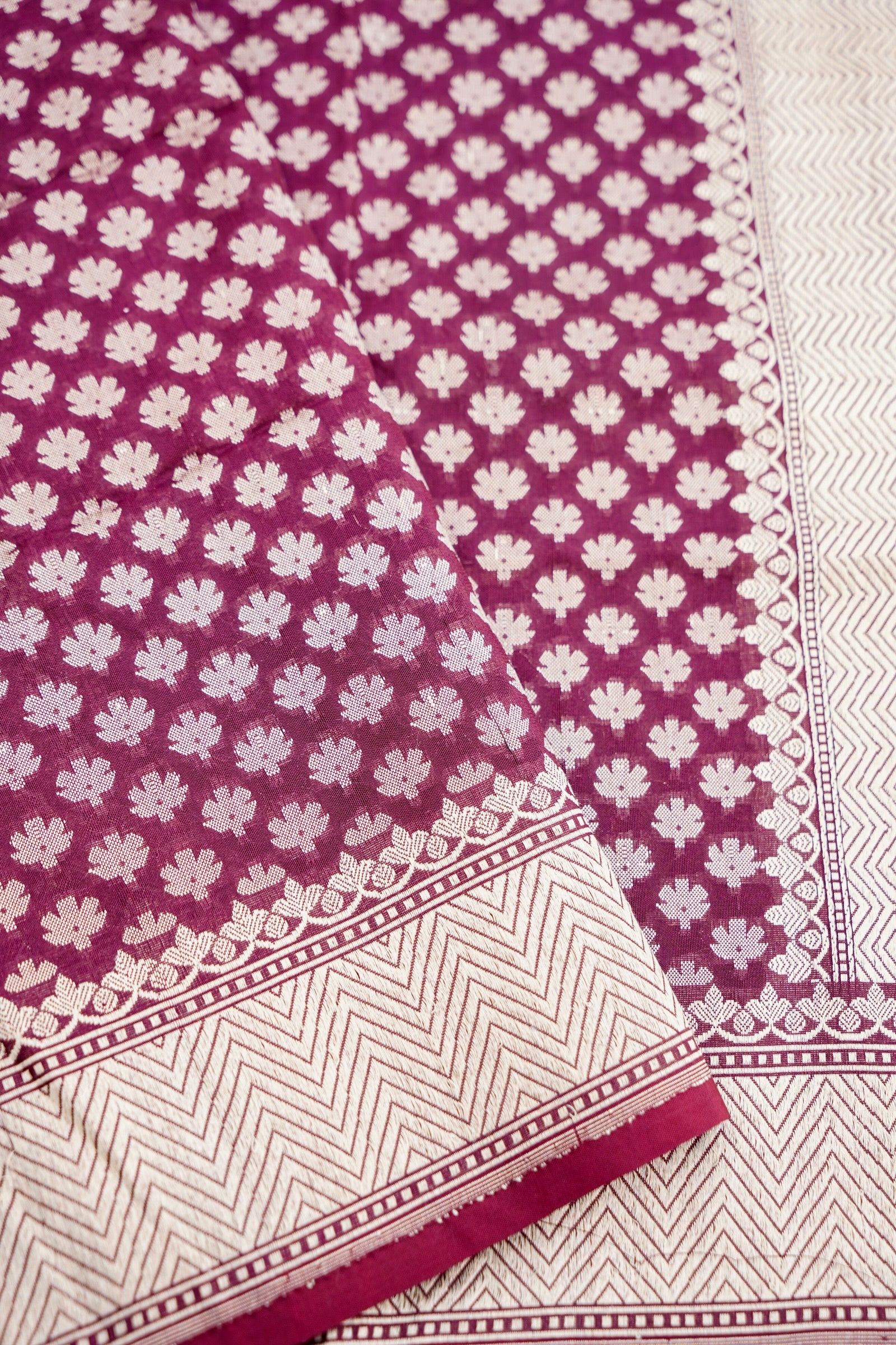 Maroon Pure Cotton Kataan Silk Jangla Handloom Banarasi Saree