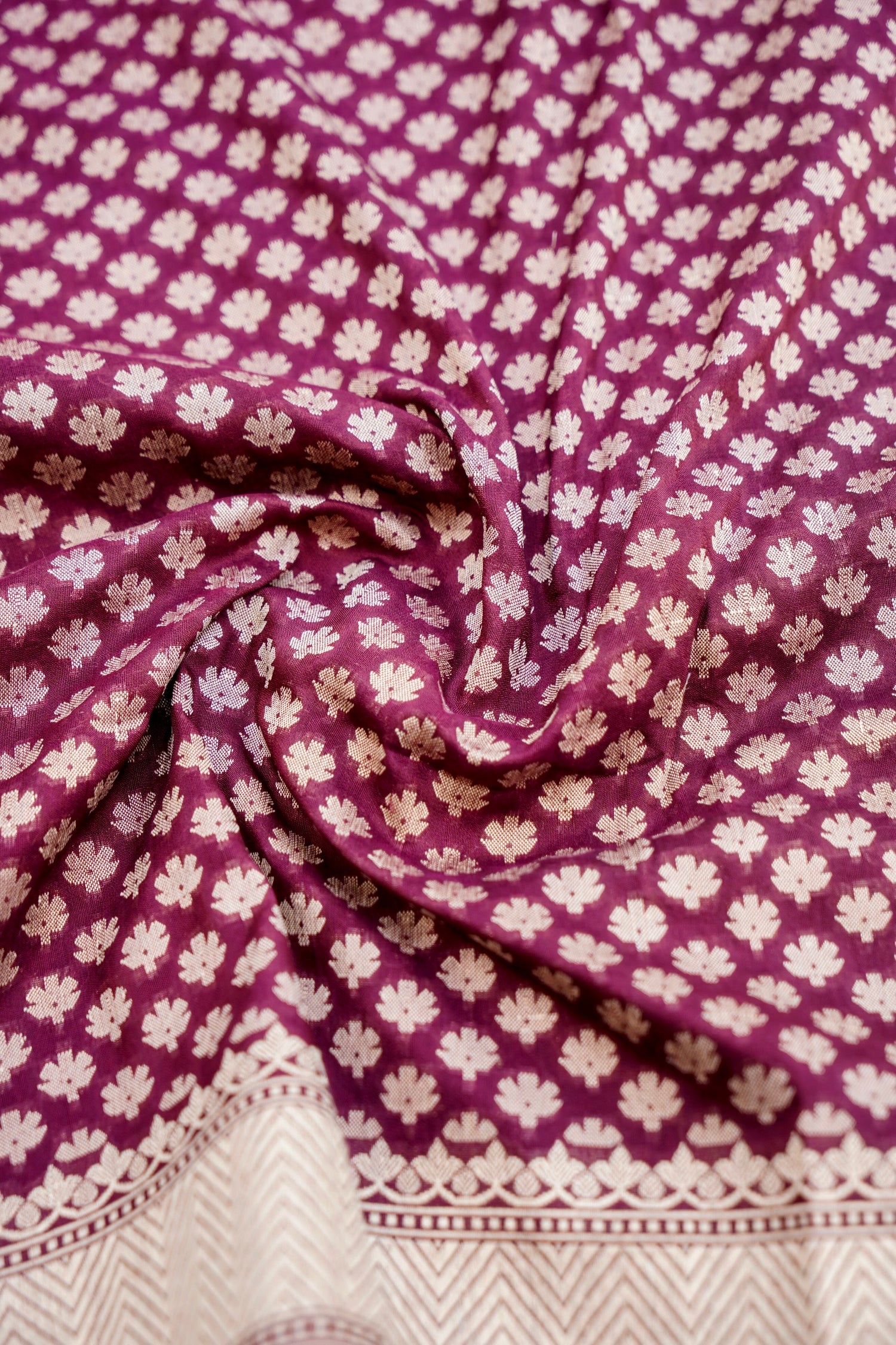 Maroon Pure Cotton Kataan Silk Jangla Handloom Banarasi Saree