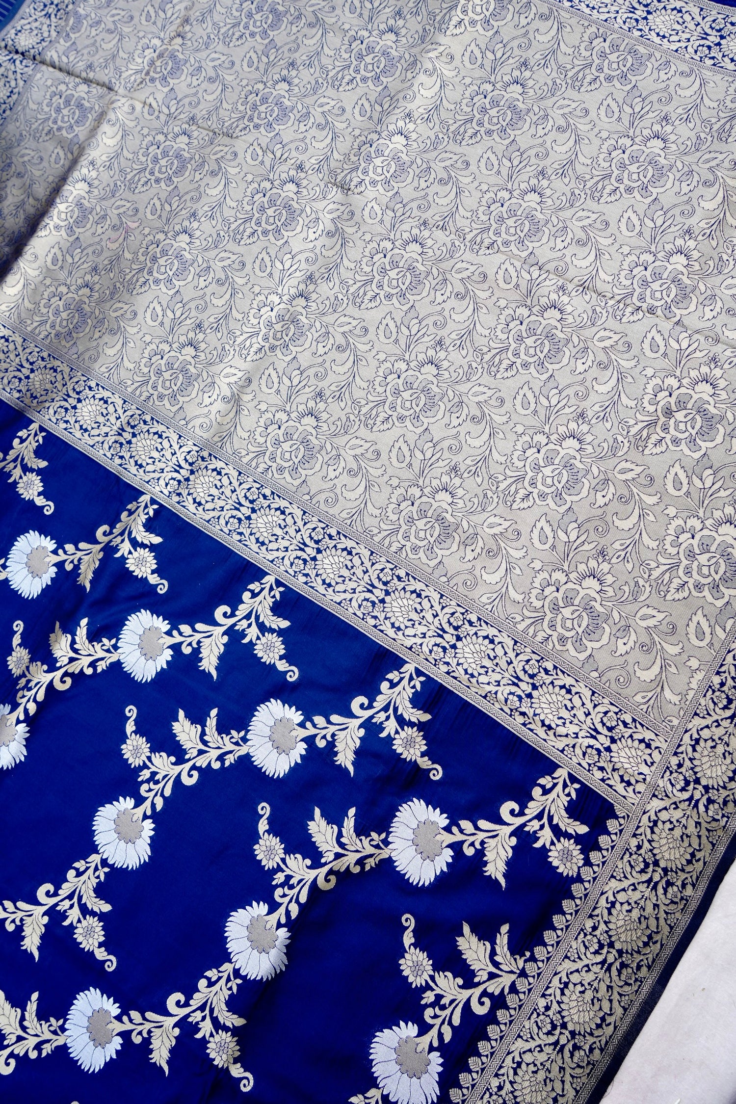 Blue Banarasi Silk Saree with Zari Floral Jaal