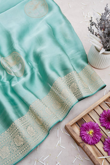 Green Banarasi Mashru Saree Sona-Rupa Shikargah