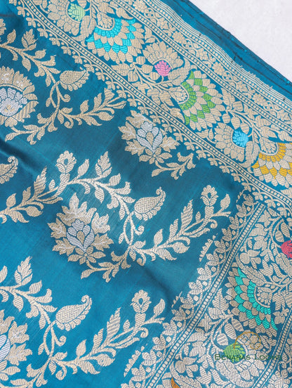 Blue Handloom Kataan Silk Kadhua Jangla Banarasi Saree