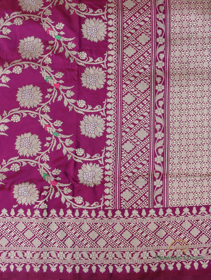Wine Handloom Pure Kataan Silk Kadhua Jangla Banarasi Saree
