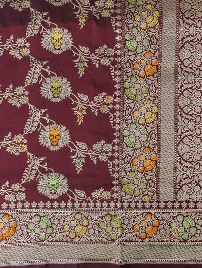 Maroon Handloom Kataan Silk Kadhua Jangla Banarasi Saree