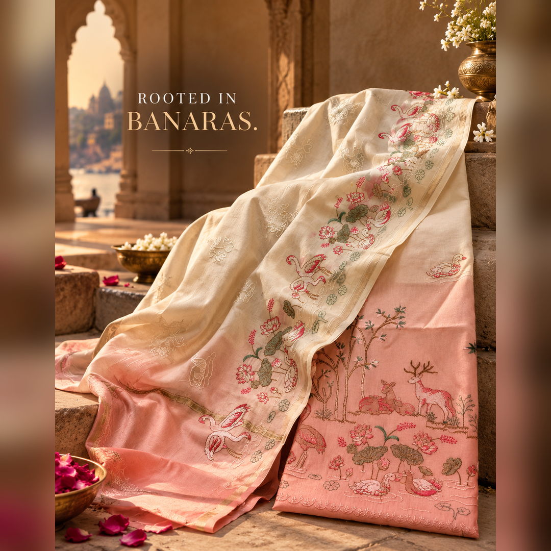 Orange Pure Chanderi Silk Embroidered Suit Fabric