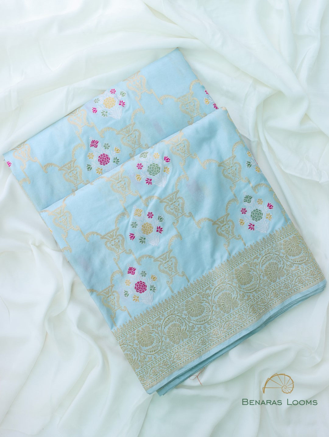 Sky Blue Handloom Kataan Silk Kadhua Jangla Banarasi Saree