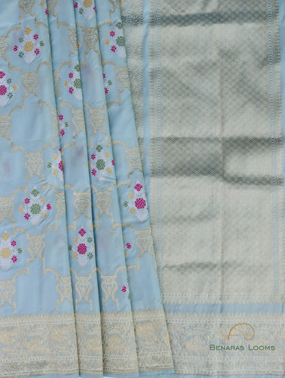 Sky Blue Handloom Kataan Silk Kadhua Jangla Banarasi Saree