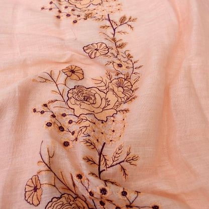 Peach Linen Silk Printed Unstitched Suit Fabric