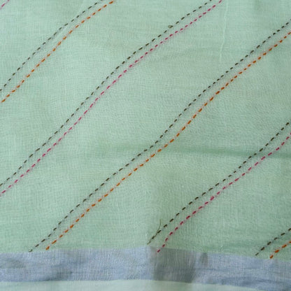 Green Linen Silk Printed Unstitched Suit Fabric