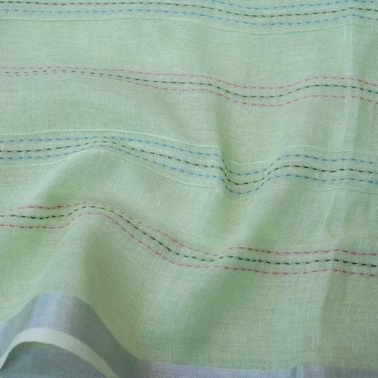Pista Green Linen Silk Printed Unstitched Suit Fabric