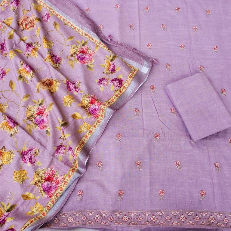Lilac Linen Silk Printed Unstitched Suit Fabric