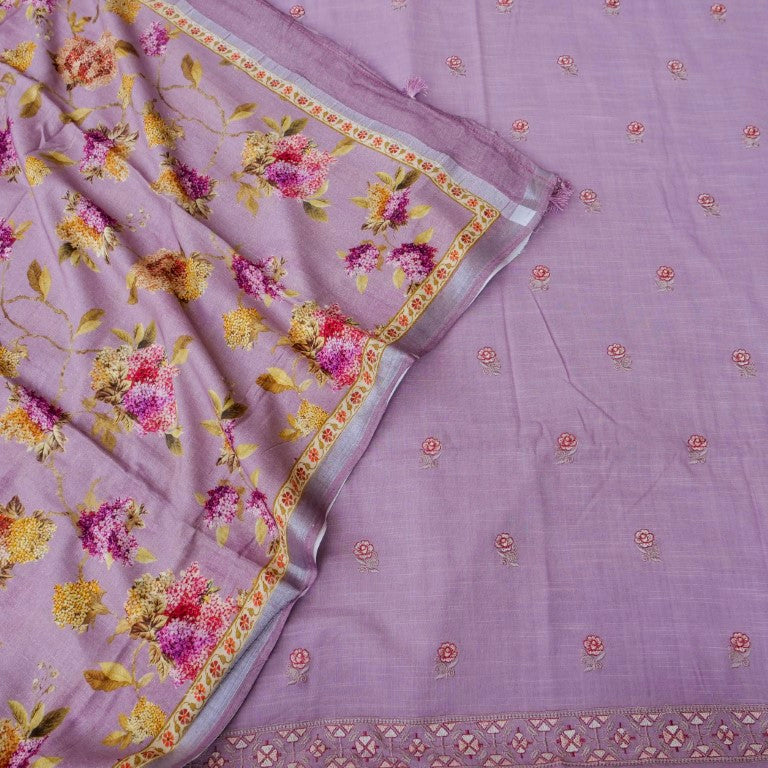Lilac Linen Silk Embroidered Unstitched Suit Fabric