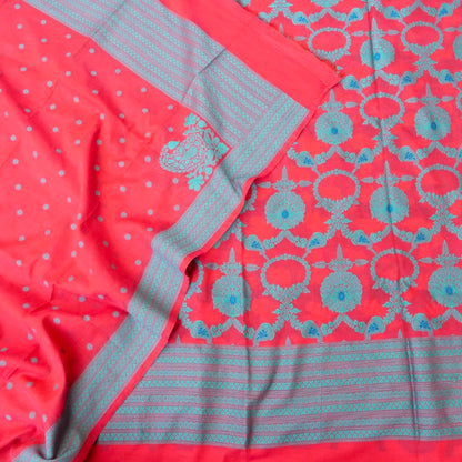 Red Cotton Silk Banarasi Unstitched Suit Fabric
