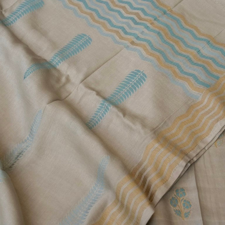 Beige Cotton Silk Banarasi Unstitched Suit Fabric