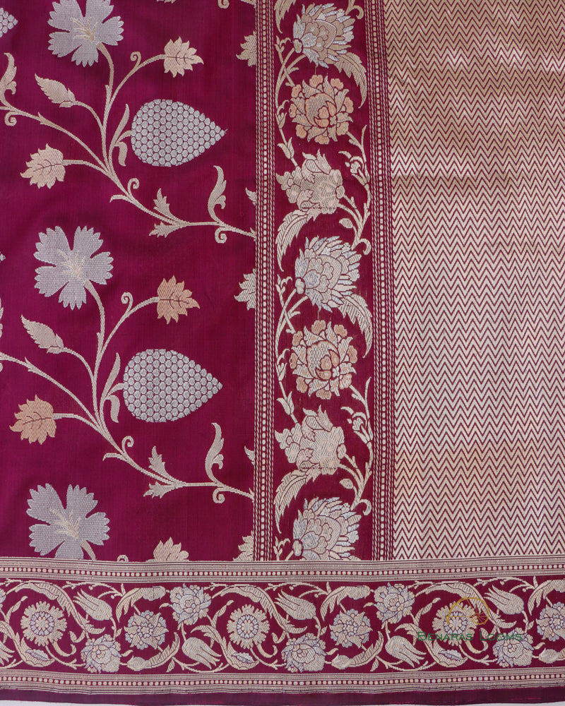 Maroon Handloom Kataan Silk Kadhua Jaal Banarasi Silk Saree