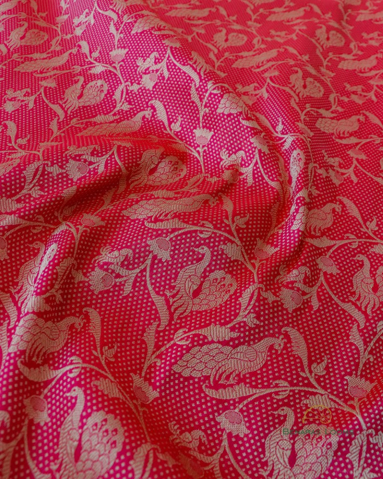 Pink Handloom Kataan Silk Shikargah Banarasi Saree