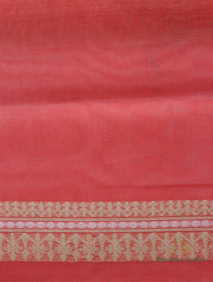 Peach Handloom Cotton Butidar Banarasi Saree