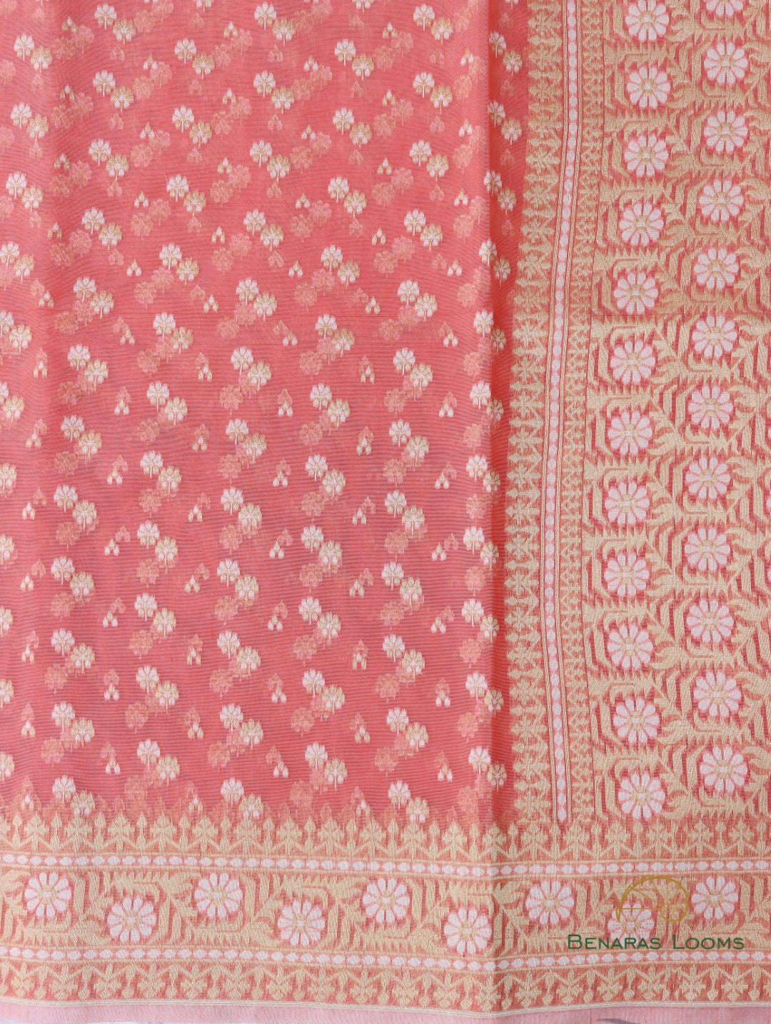 Peach Handloom Cotton Butidar Banarasi Saree