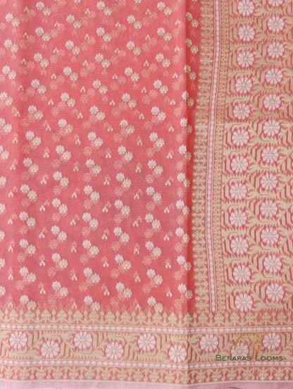 Peach Handloom Cotton Butidar Banarasi Saree