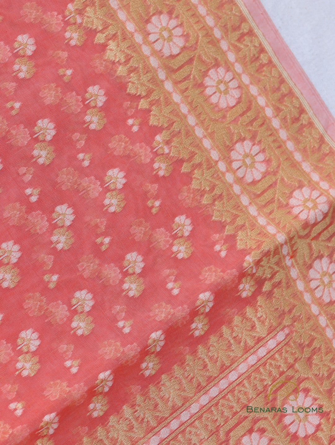 Peach Handloom Cotton Butidar Banarasi Saree