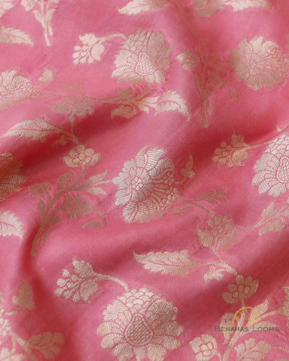 Pink Handwoven Pure Kataan silk Jangla Banarasi Saree