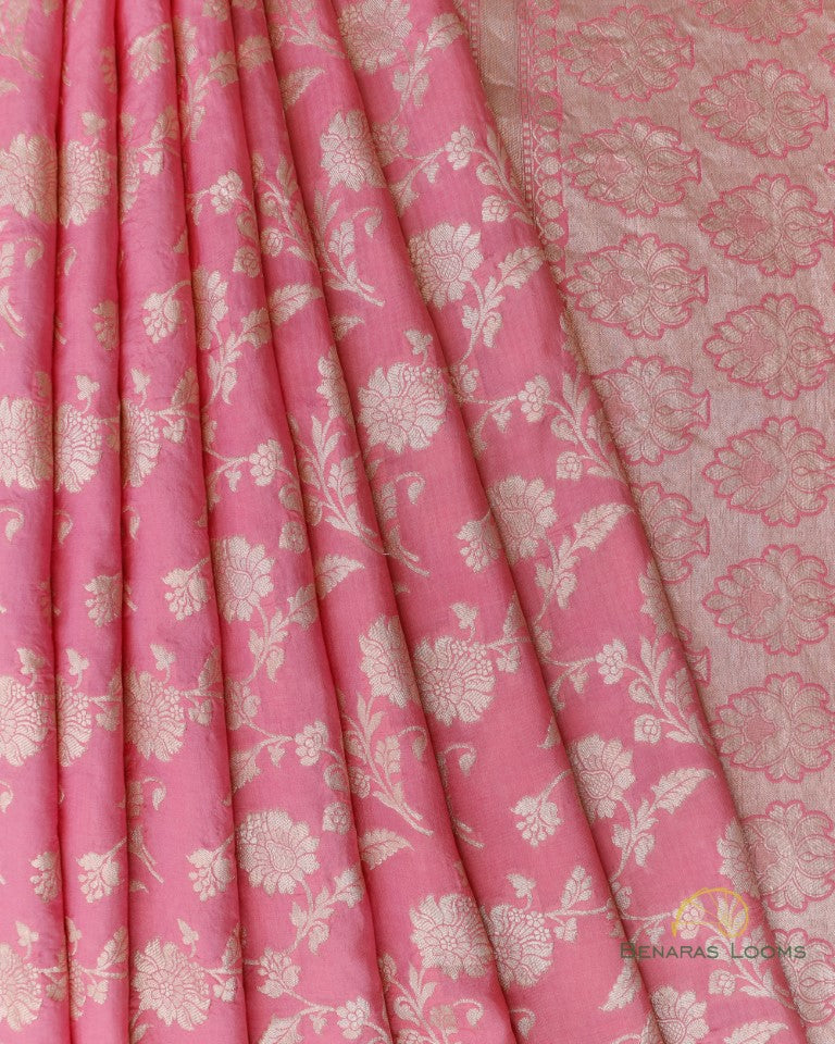 Pink Handwoven Pure Kataan silk Jangla Banarasi Saree