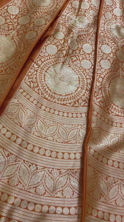 Mandala Rust Handwoven Pure Silk Banarasi Lehenga