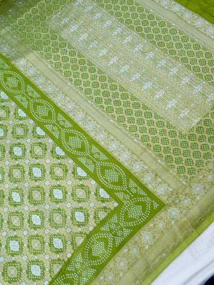 Green Bandhani Georgette Silk Banarasi Saree