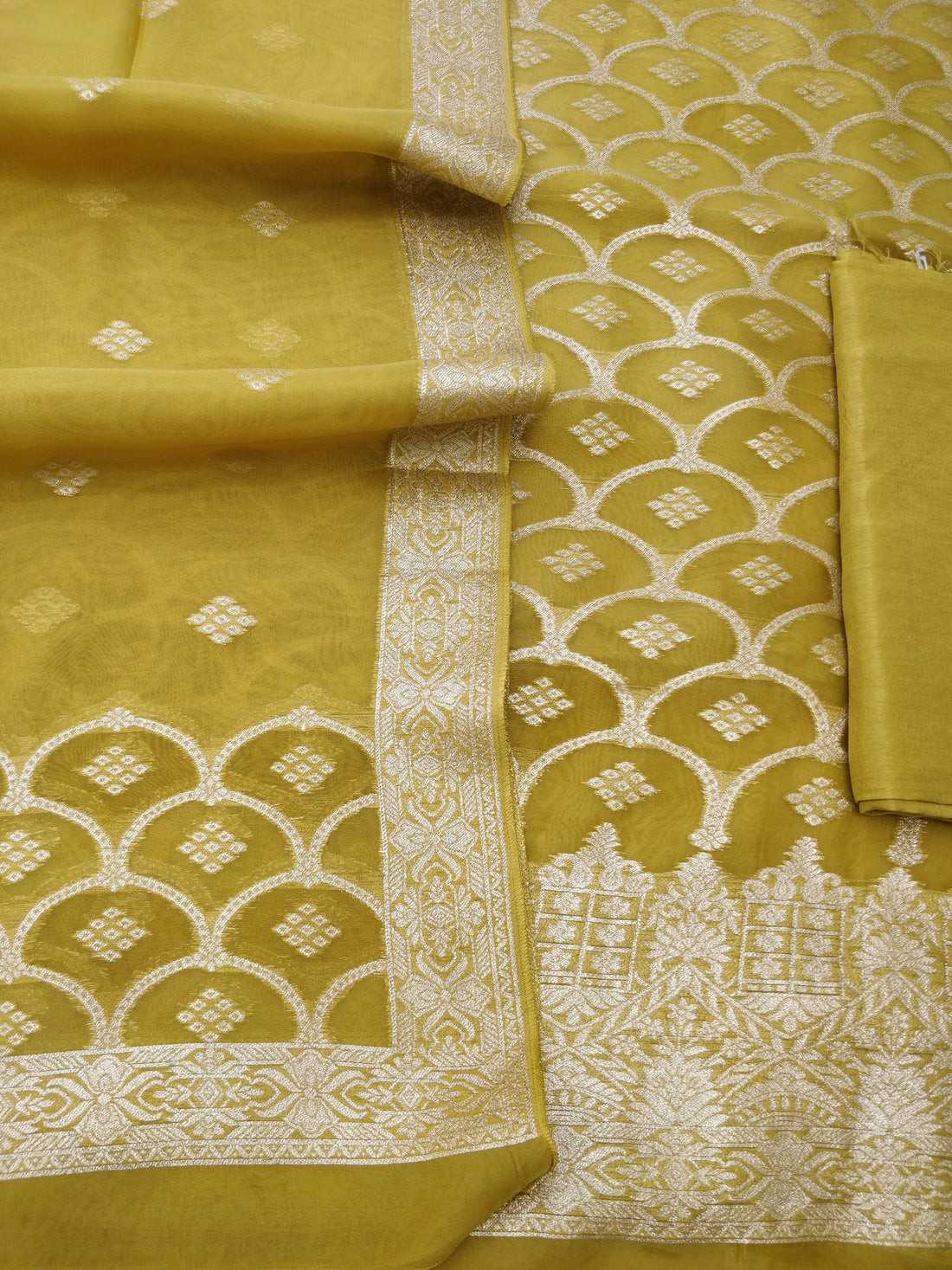 Mehendi Green Organza Banarasi Suit Set