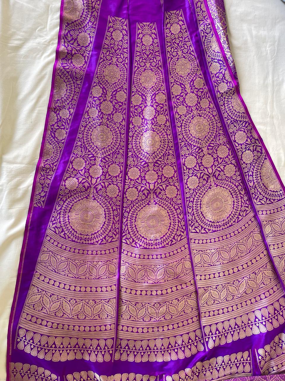 Mandala Purple Handwoven Pure Silk Banarasi Lehenga