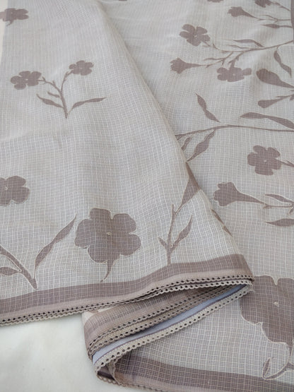Ivory Kota Silk Digital Print With Embroidery Banarasi Saree