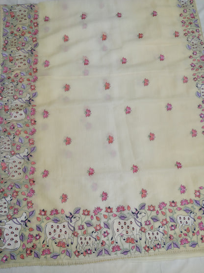 Yellow Tissue Pichwai Buti Banarasi Saree With Embroidery