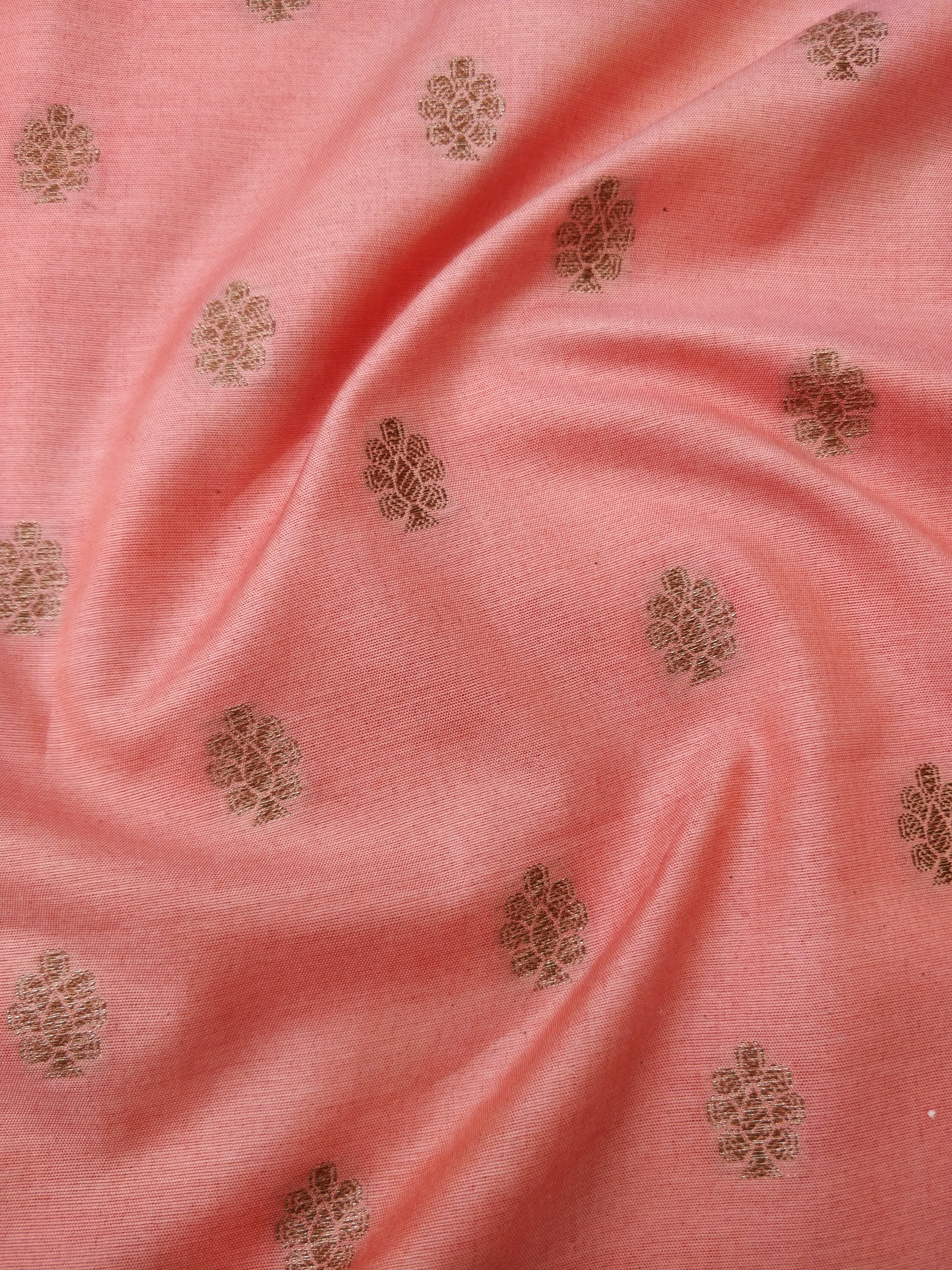 Peach Cotton Silk Buti Banarasi Unstitched Suit Set