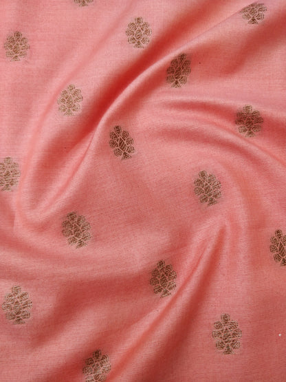 Peach Cotton Silk Buti Banarasi Unstitched Suit Set