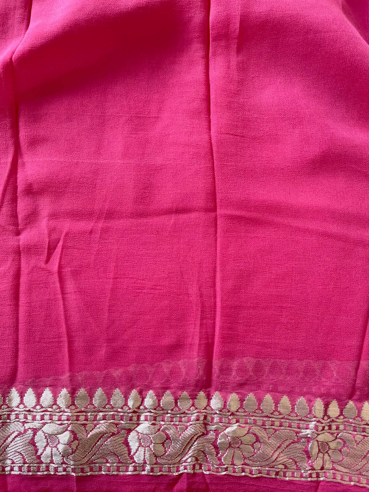 Pink Handwoven Pure Georgette Silk Jangla Banarasi Saree