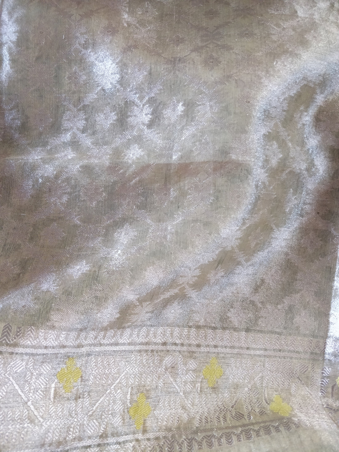 1 m Yellow Handwoven Pure Tissue Silk Blouse Fabric
