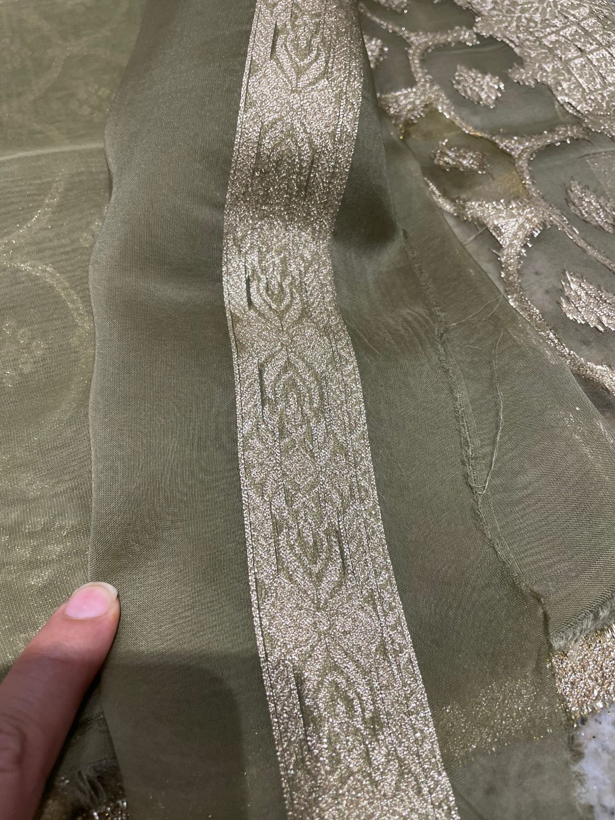 Olive Green Organza Banarasi Suit Set