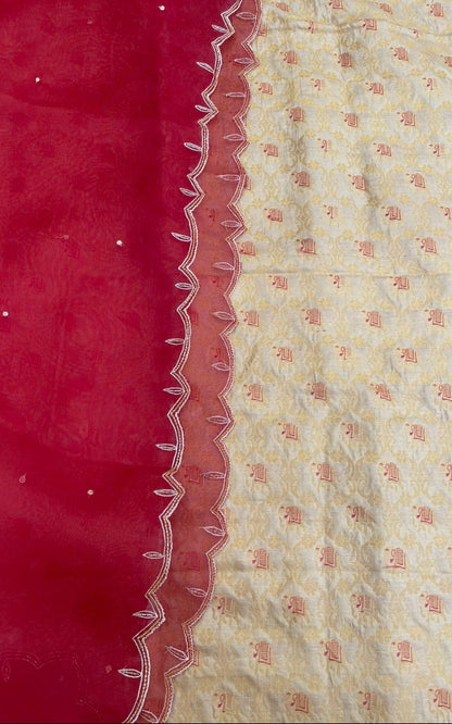 Gold Handwoven Shikargah Banarasi Suit Set