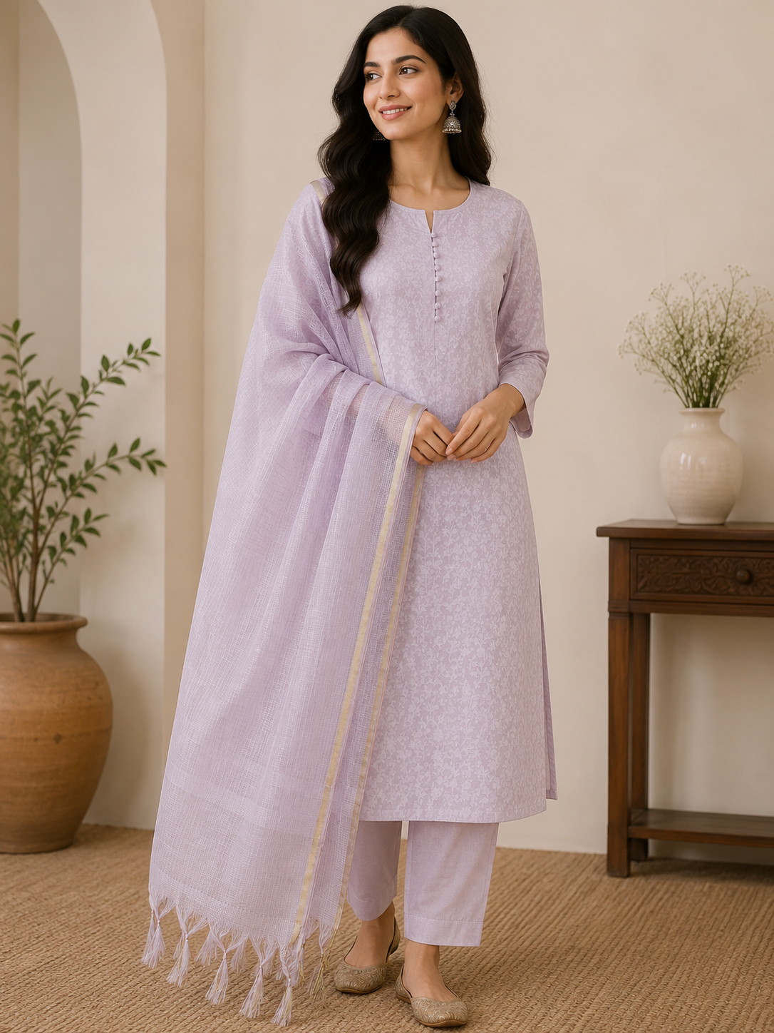 Mauve Banarasi Cotton Suit Set