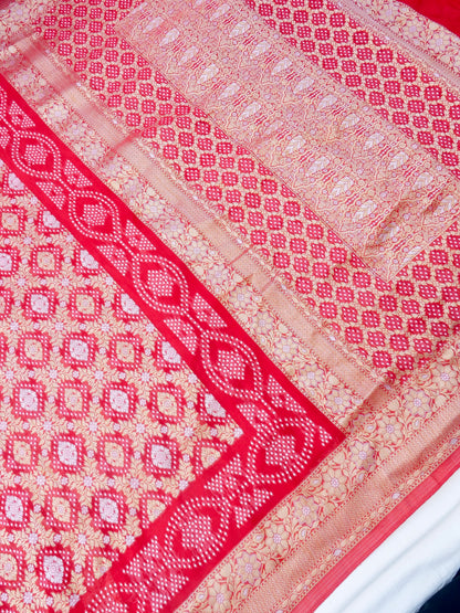 Red Bandhni Georgette Silk Banarasi Saree