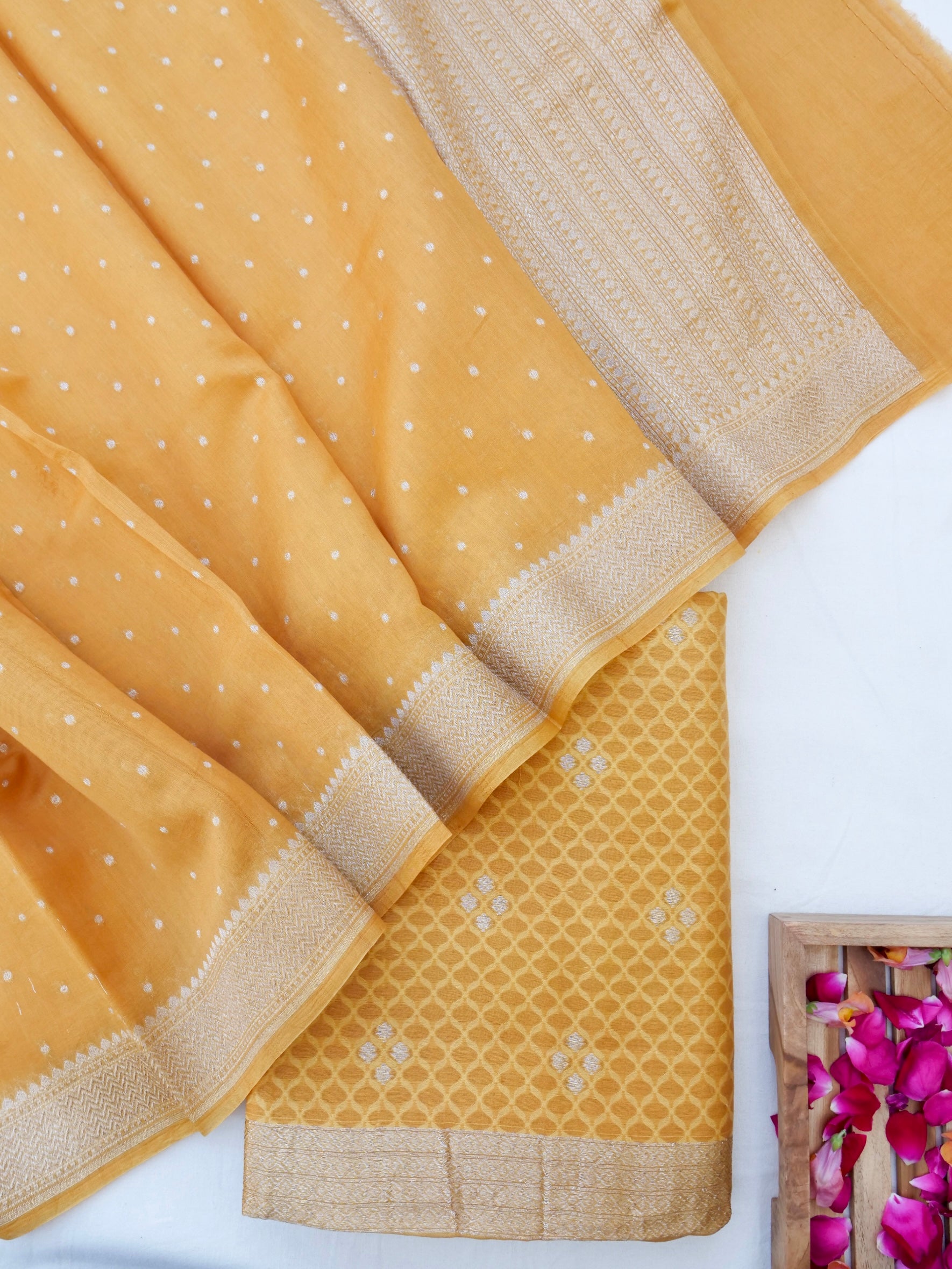 Mustard Cotton Unstitched Banarasi Suit Set